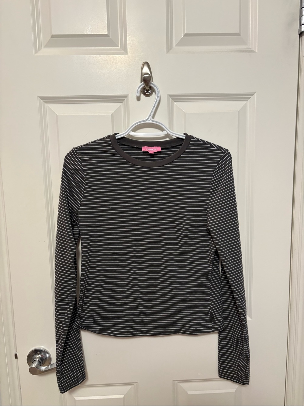 Edikted Grey and White Striped Long Sleeve Tee